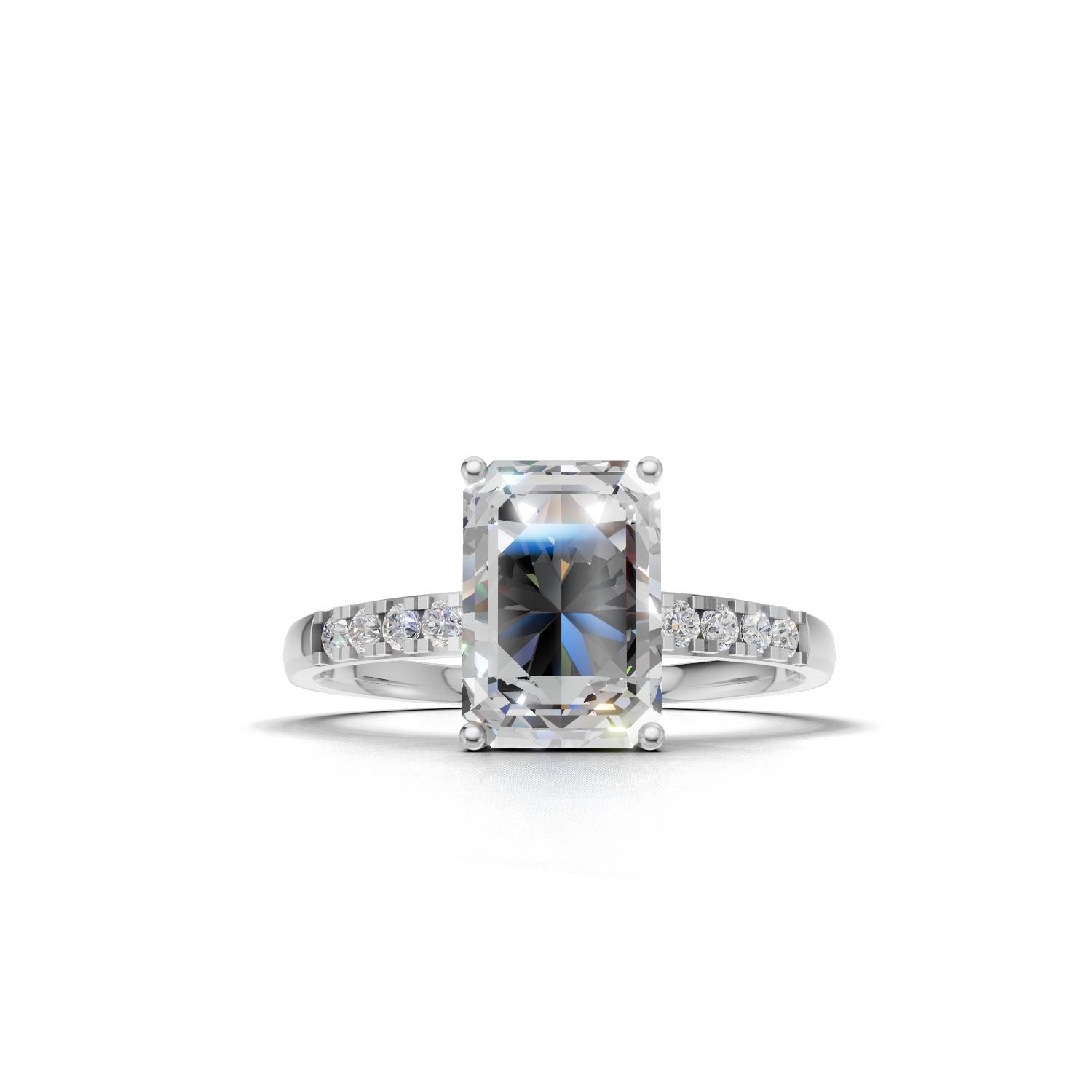 Ring Emerald Side Dia 18k White Gold 1ct