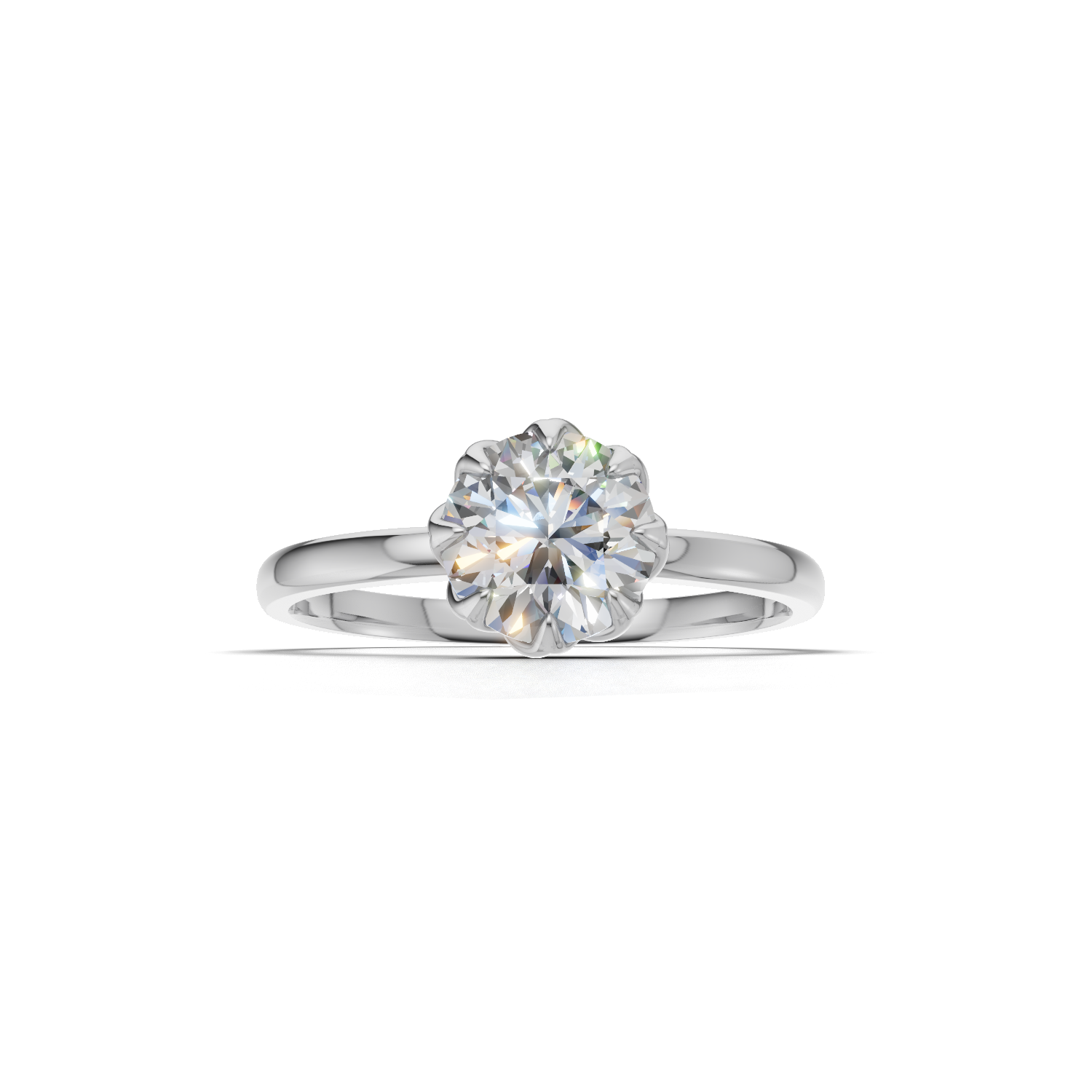 Portuguese Cut Ring Solitaire 18k White Gold 1ct