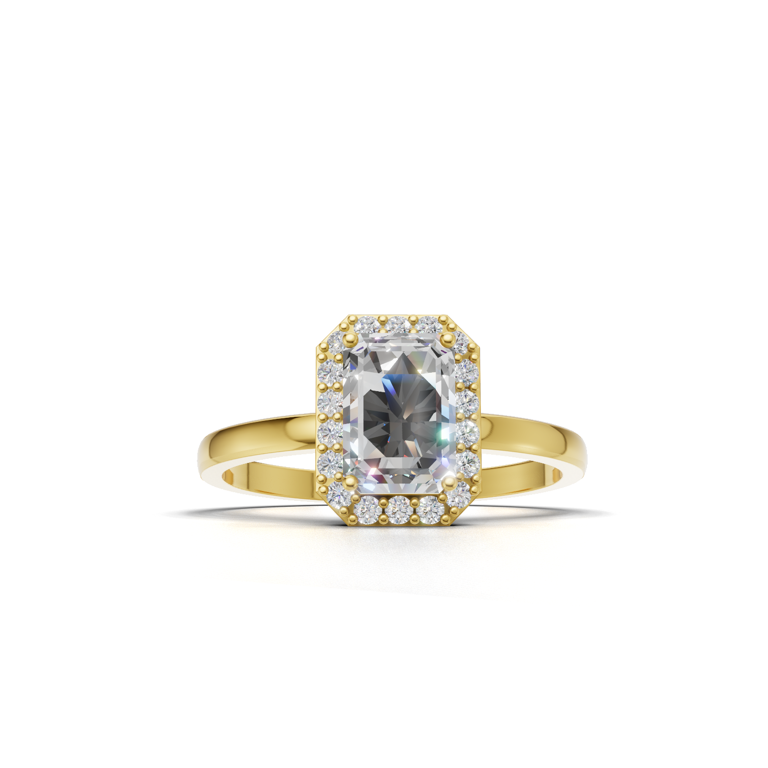 Ring Emerald Halo 18k Yellow Gold 1ct
