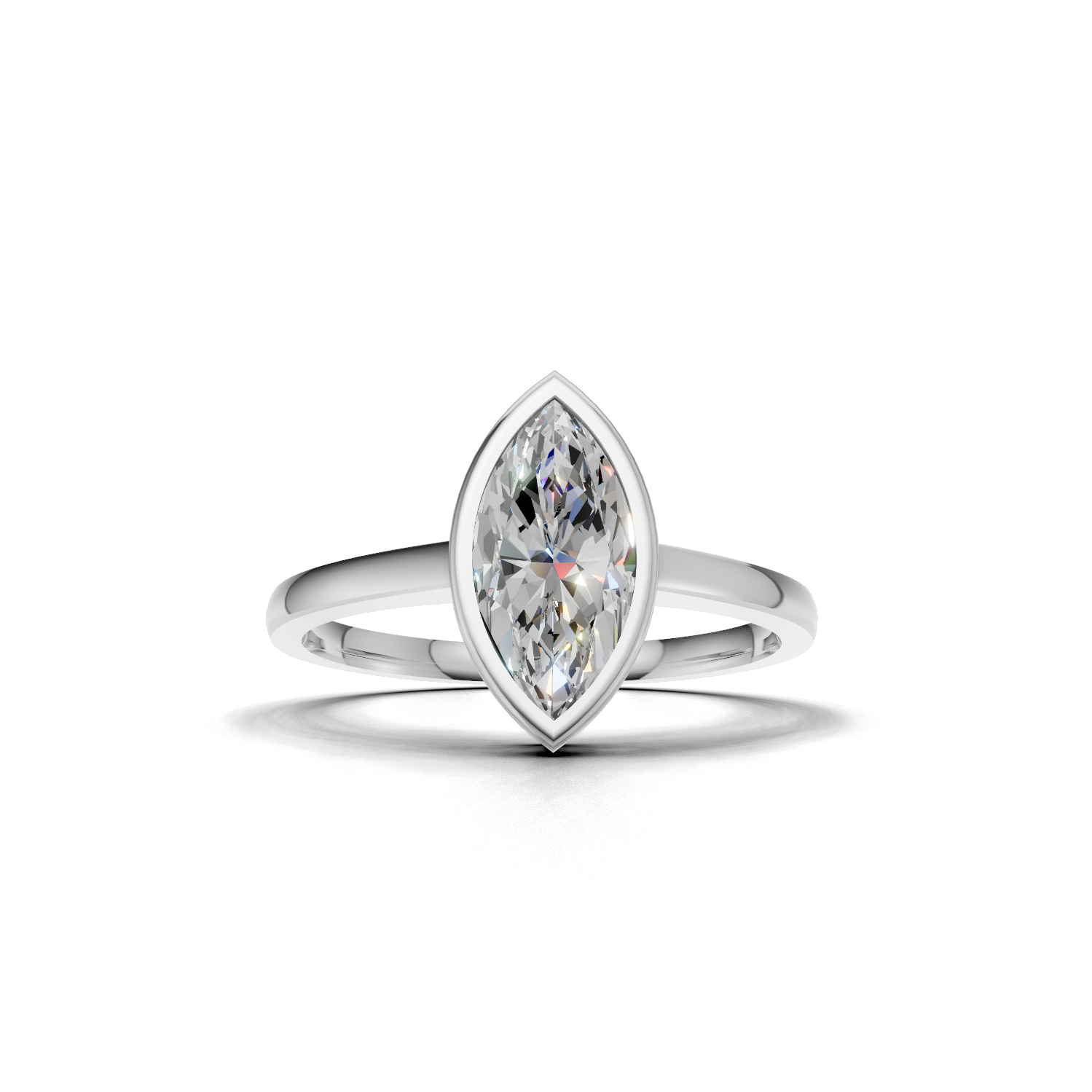 Ring Marquise Bezel 18k White Gold 1ct