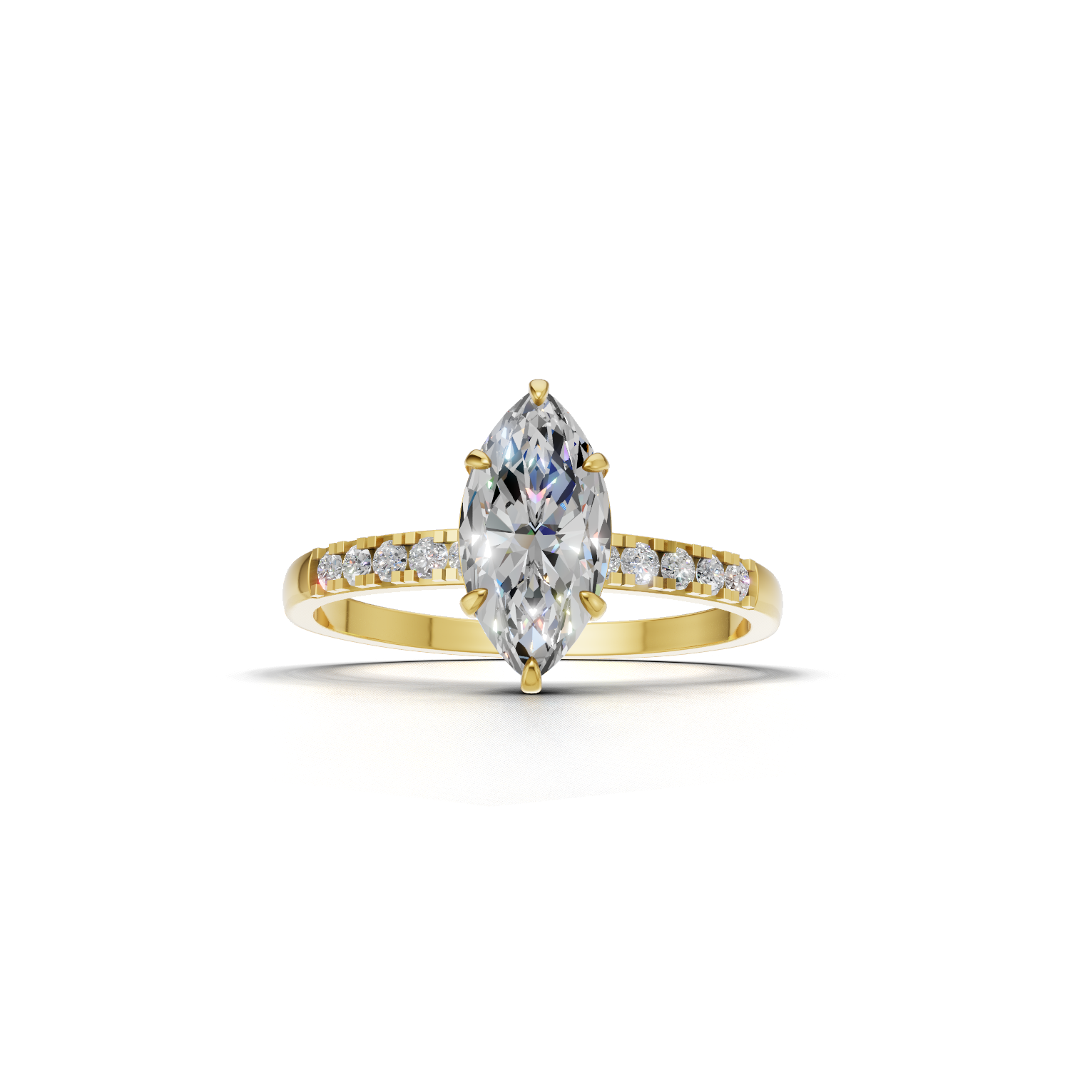 Ring Marquise Side Dia 18k Yellow Gold 1ct