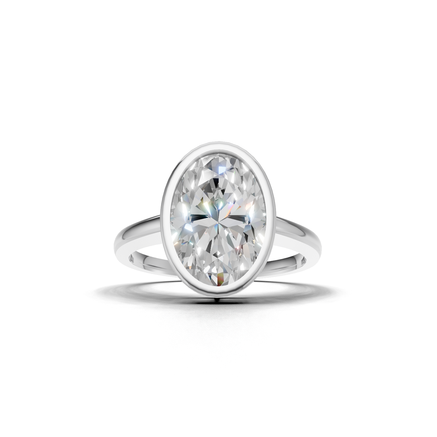 Ring Oval Bezel 18k White Gold 1ct