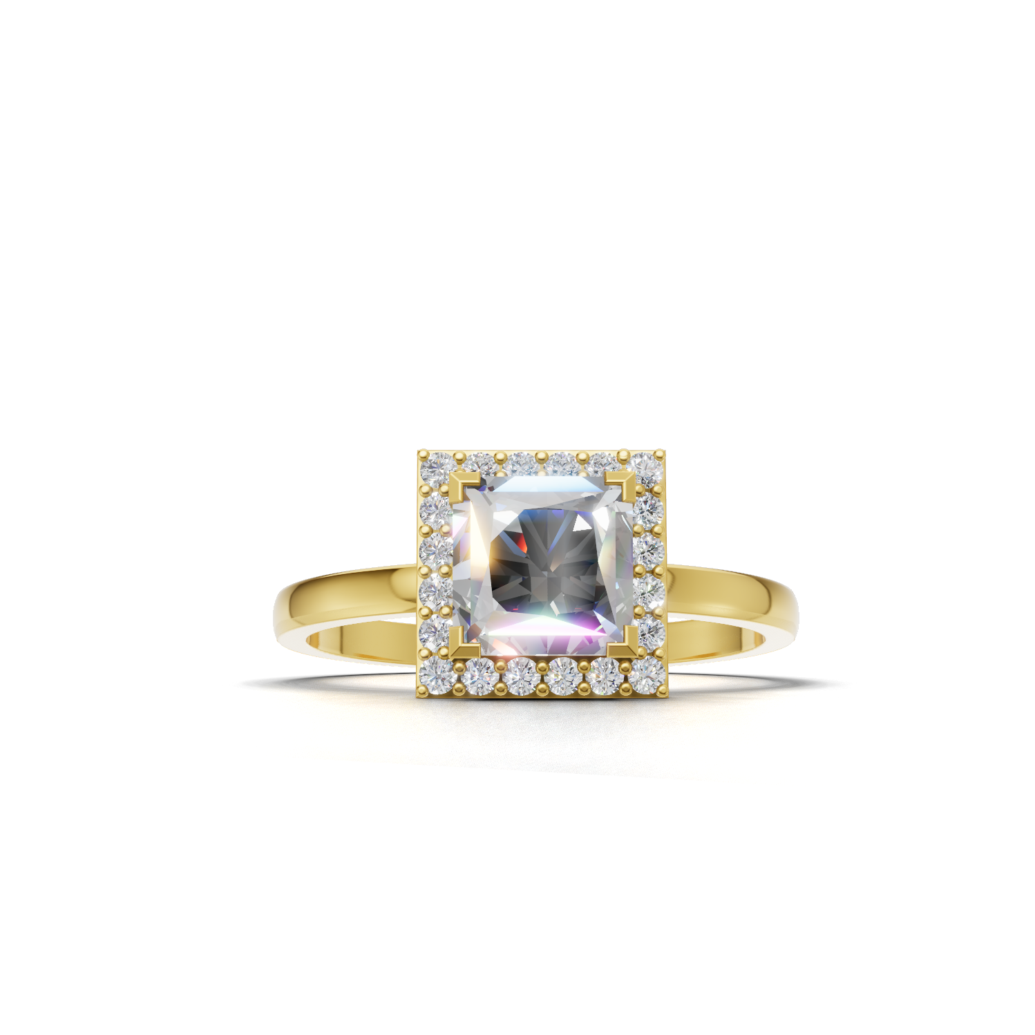 Ring Princess Halo 18k Yellow Gold 1ct
