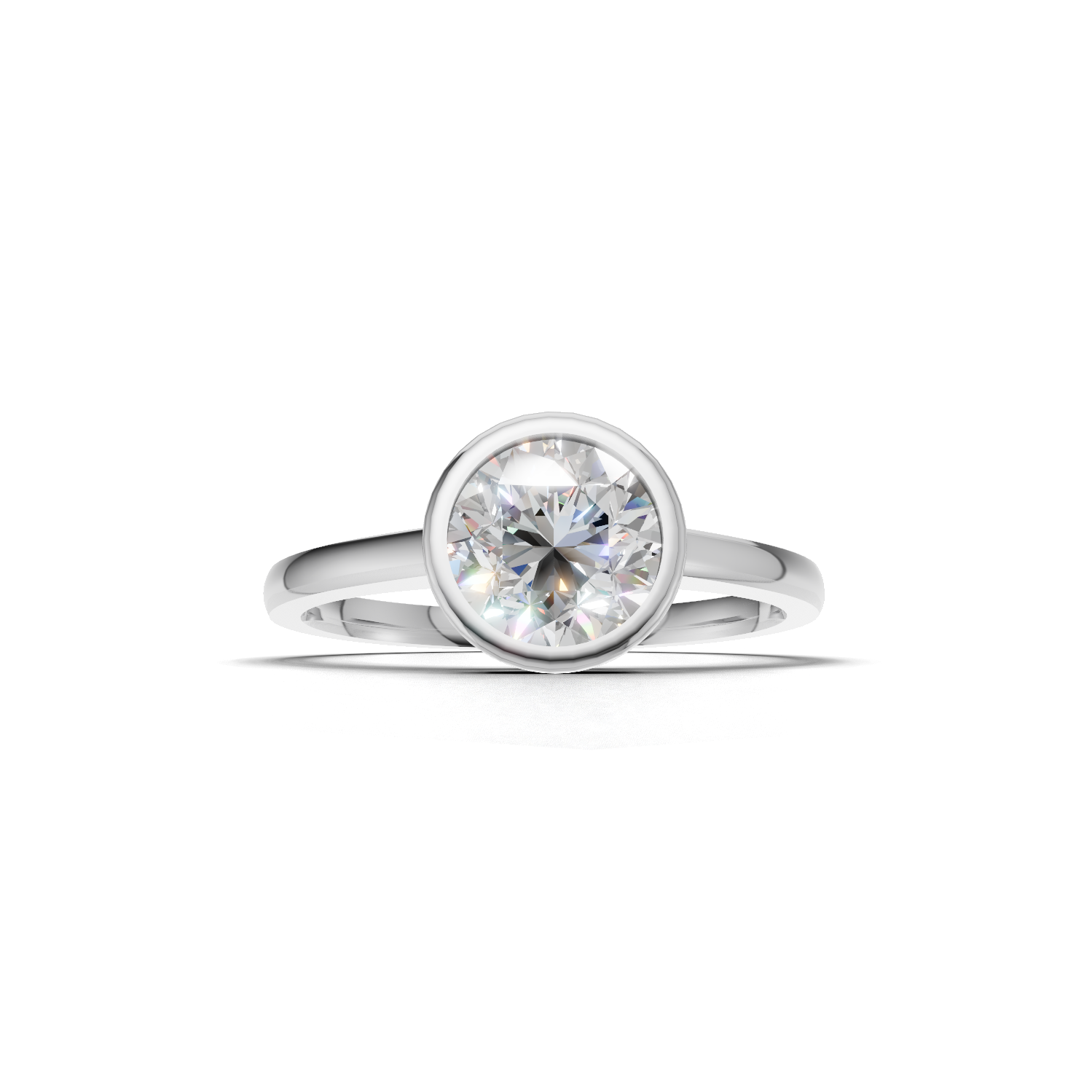 Ring Round Bezel 18k White Gold 1ct