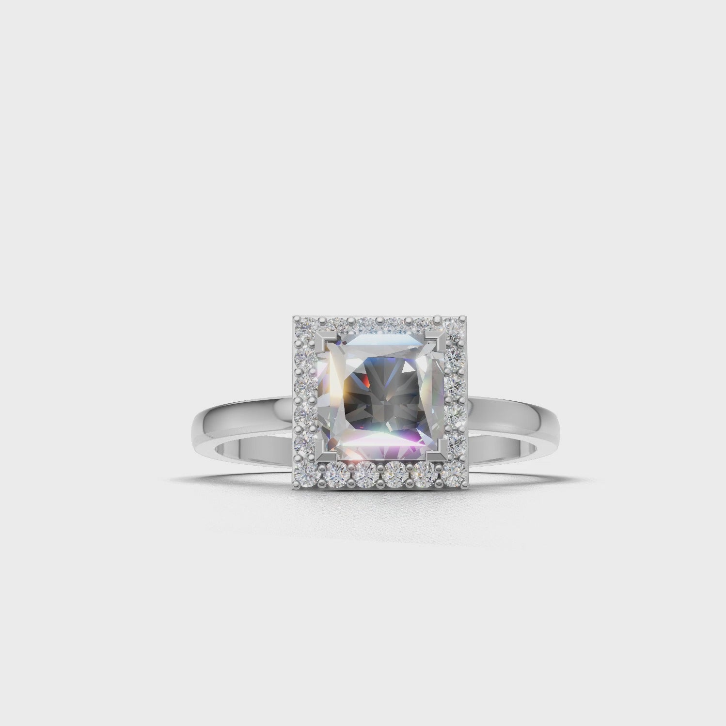 Ring Princess Halo 18k White Gold 1ct :: RING PRINCESS HALO 18K White Gold 1ct 4.mp4