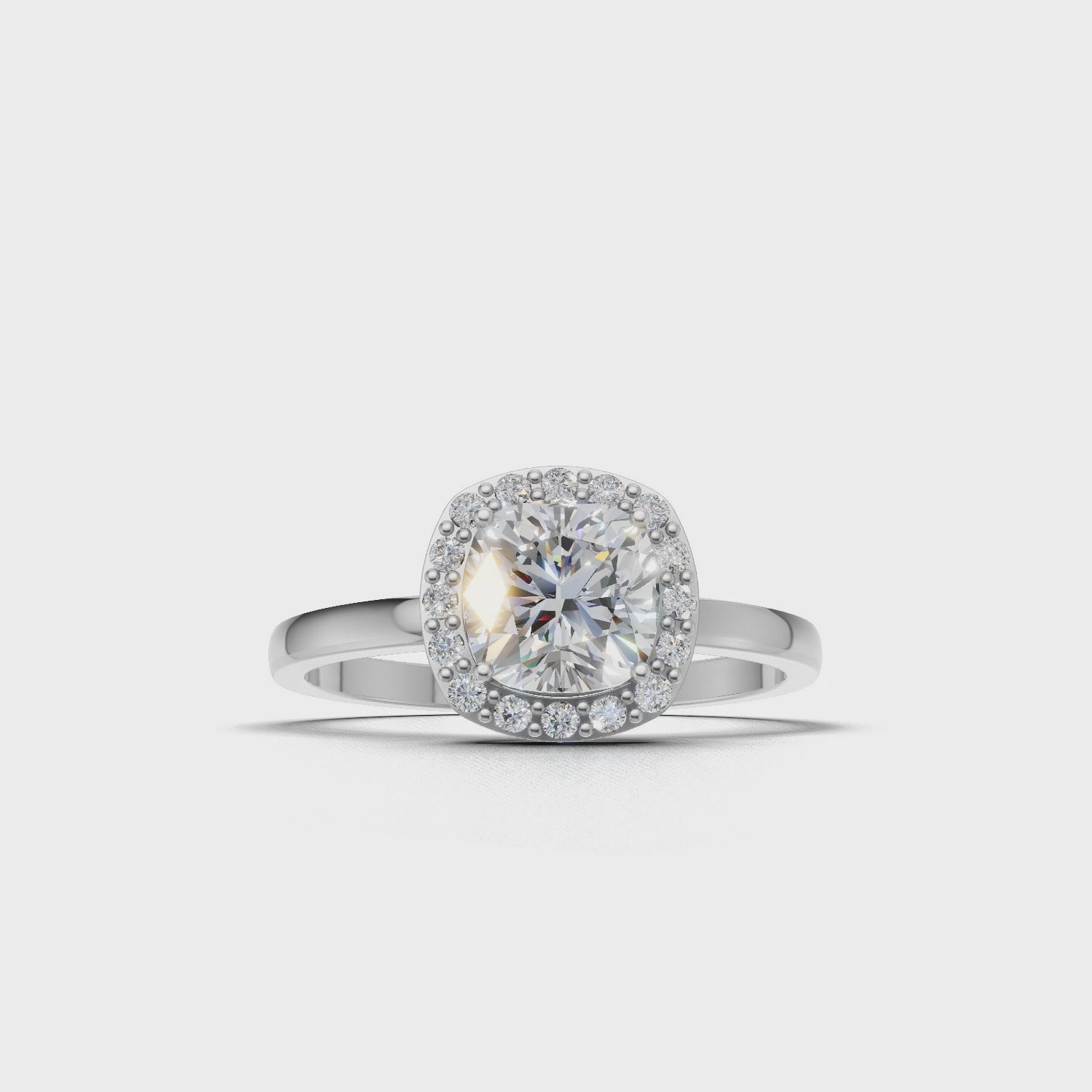 Ring Cushion Halo 18k White Gold 1ct :: RING CUSHION HALO 18K White Gold 1ct 4.mp4