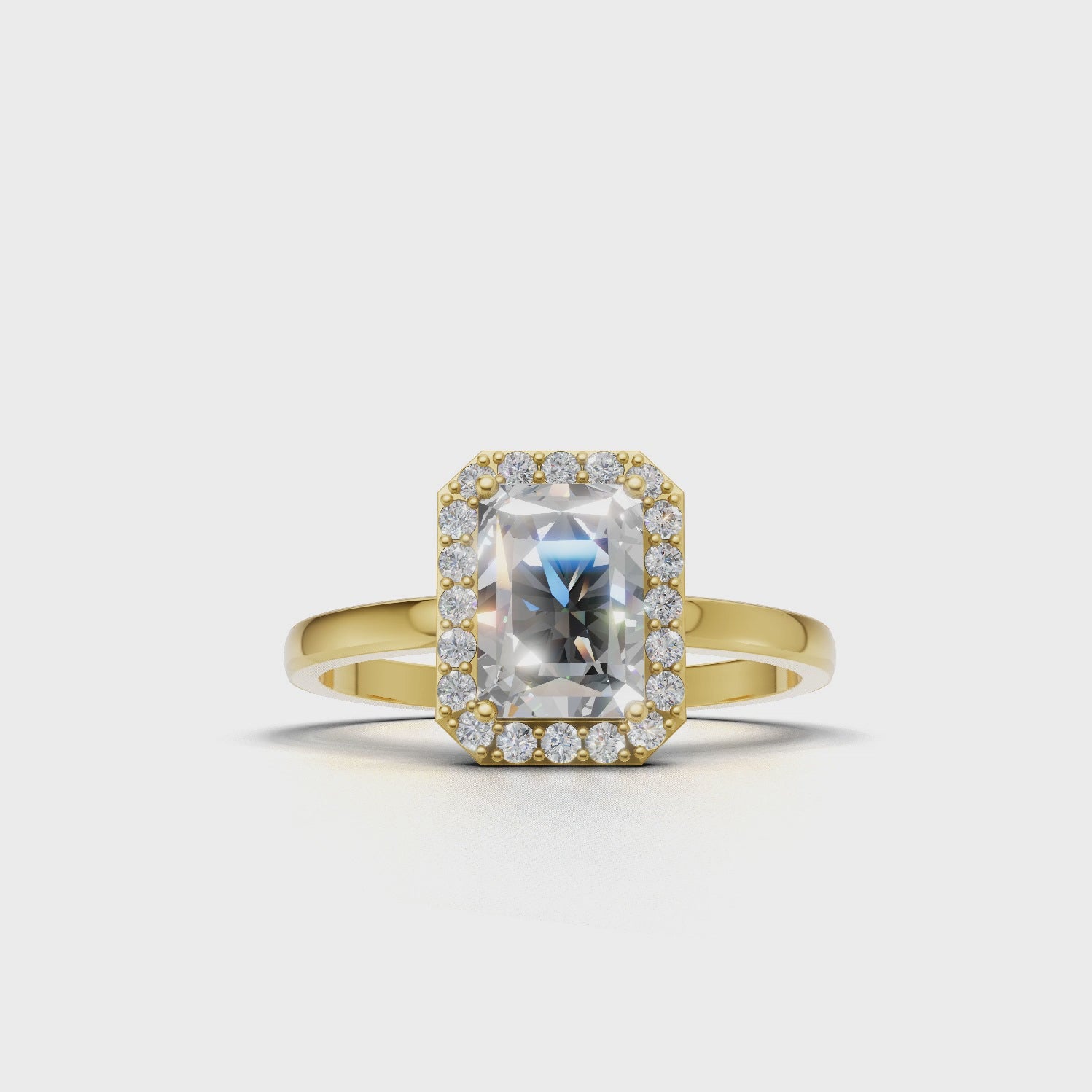 Ring Radiant Halo 18k Yellow Gold 1ct :: RING RADIANT HALO 18K Yellow Gold 1ct 4.mp4