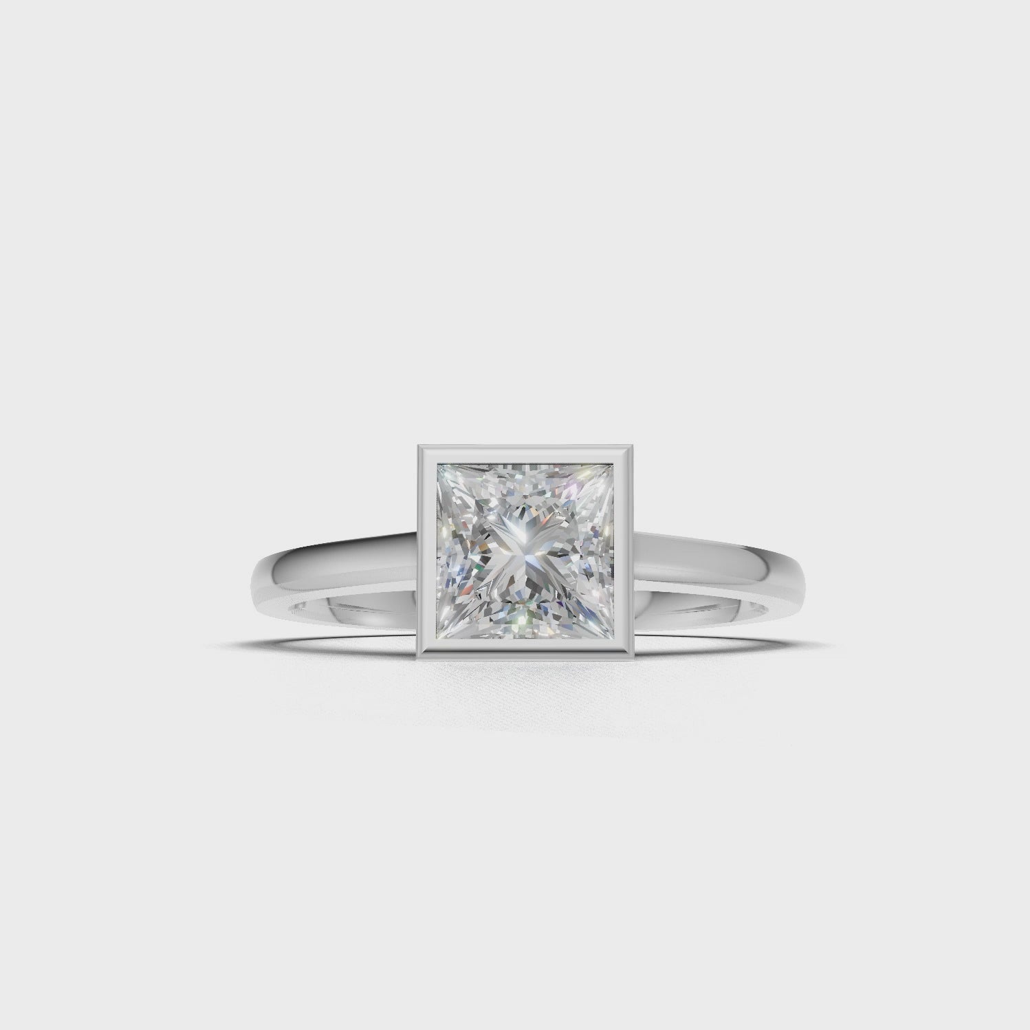 Ring Princess Bezel 18k White Gold 1ct :: RING PRINCESS BEZEL 18K White Gold 1ct 4.mp4