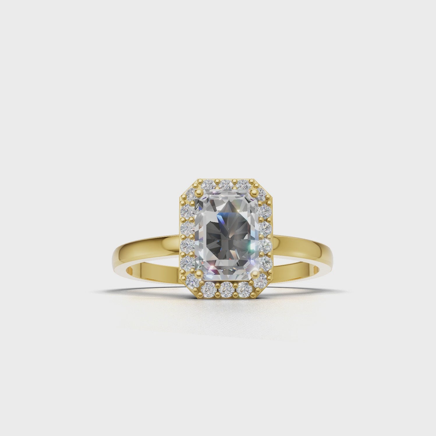 Ring Emerald Halo 18k Yellow Gold 1ct :: RING EMERALD HALO 18K Yellow Gold 1ct 4.mp4