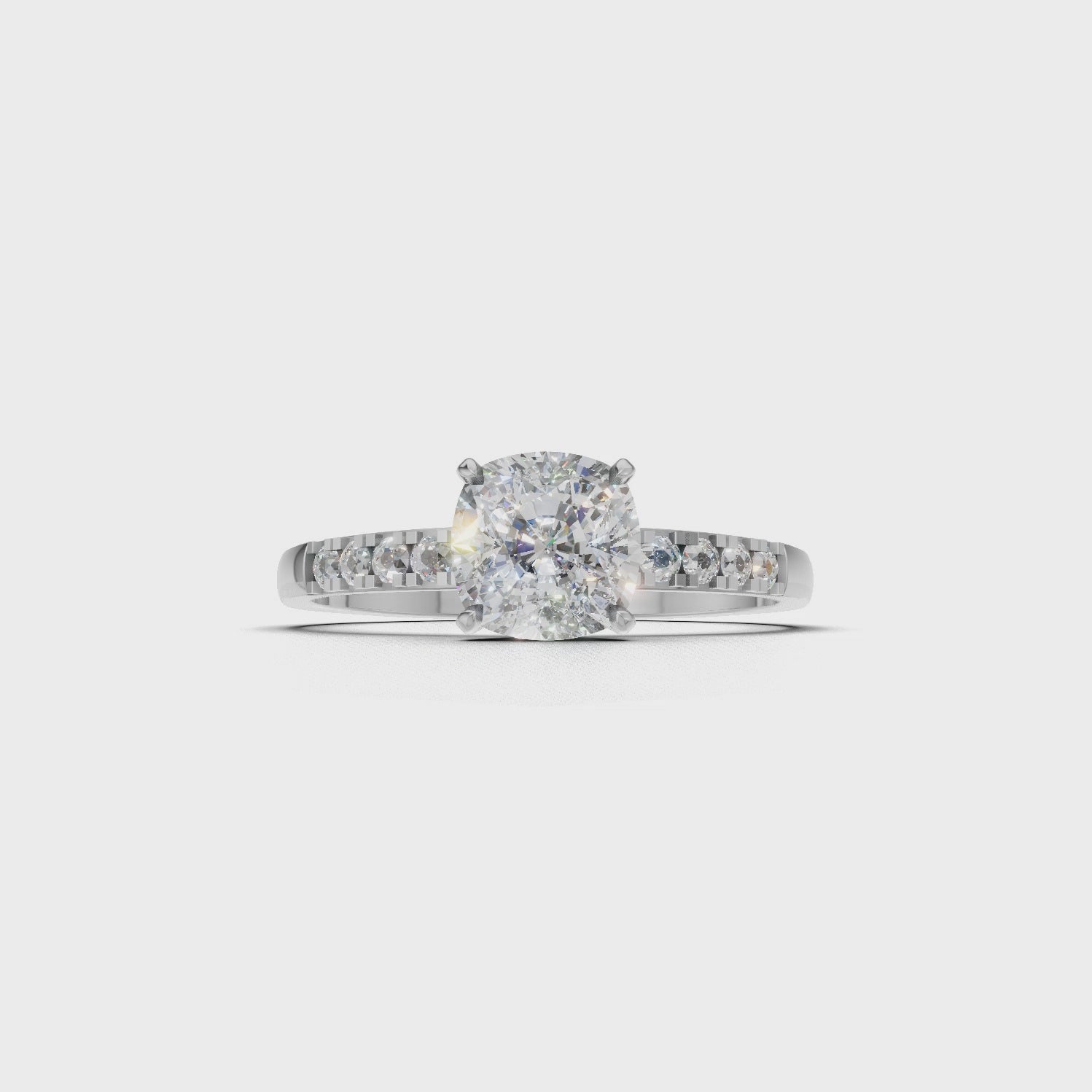 Ring Cushion Side Dia 18k White Gold 1ct :: RING CUSHION SIDE DIA 18K White Gold 1ct 4.mp4