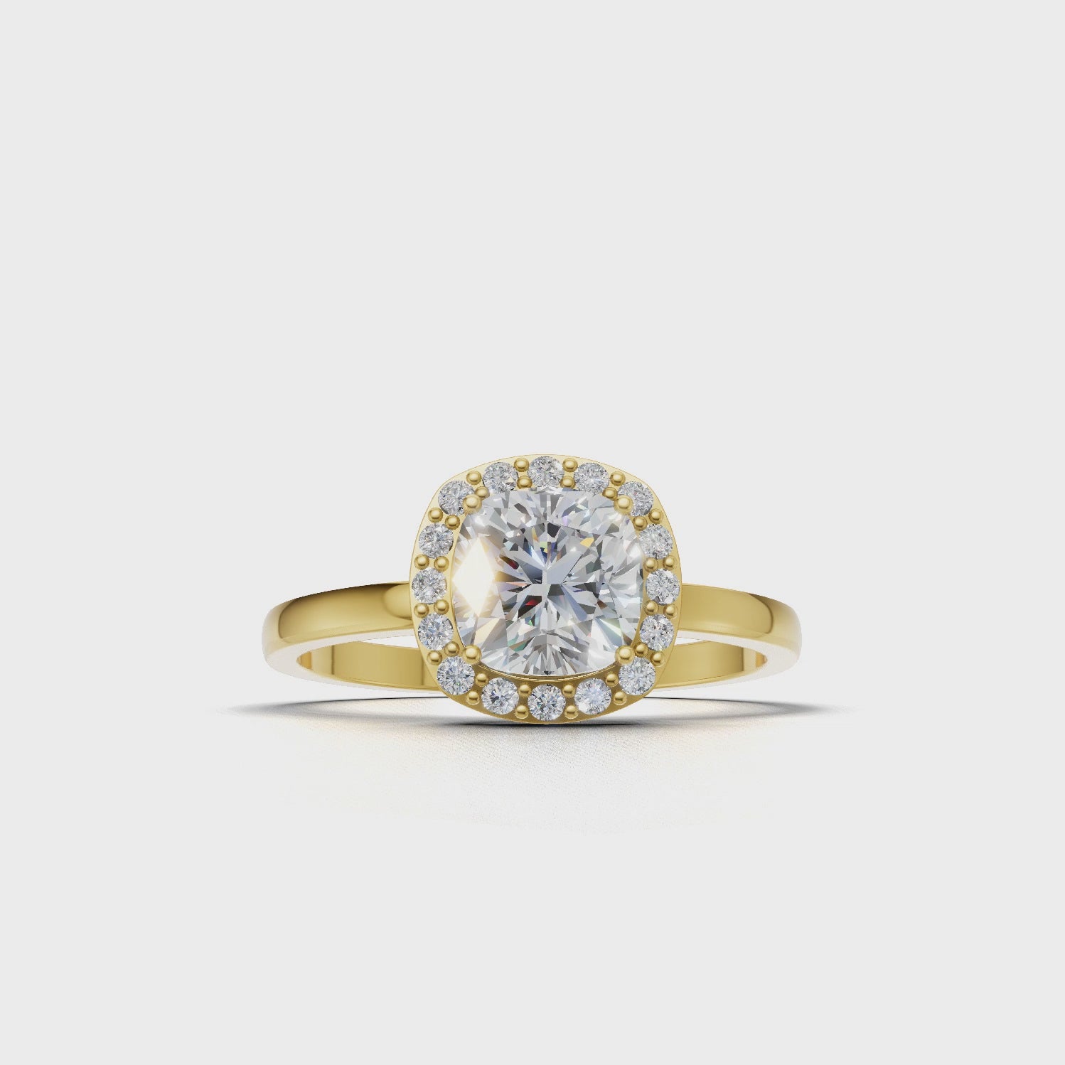 Ring Cushion Halo 18k Yellow Gold 1ct :: RING CUSHION HALO 18K Yellow Gold 1ct 4.mp4