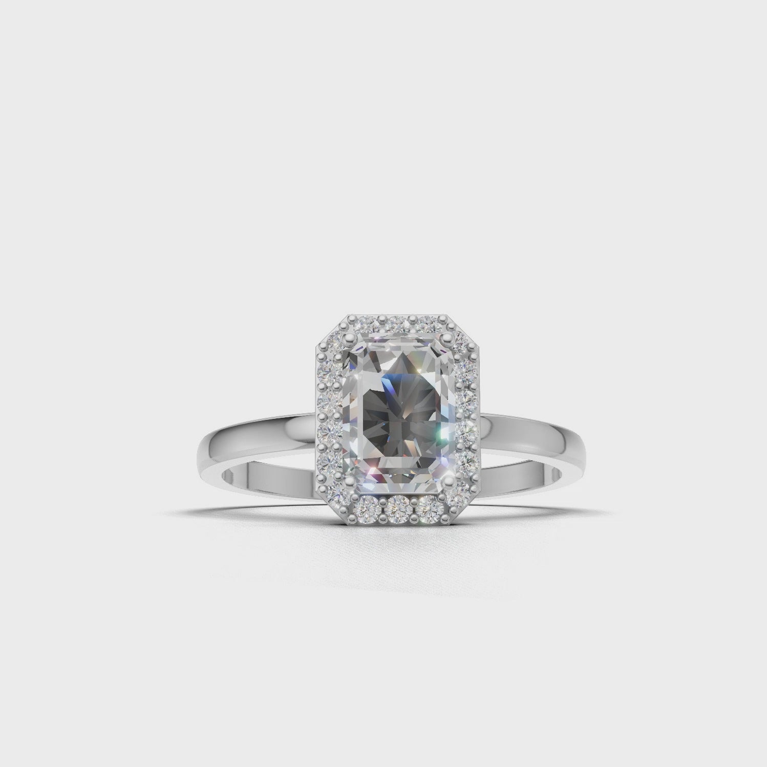 Ring Emerald Halo 18k White Gold 1ct :: RING EMERALD HALO 18K White Gold 1ct 4.mp4