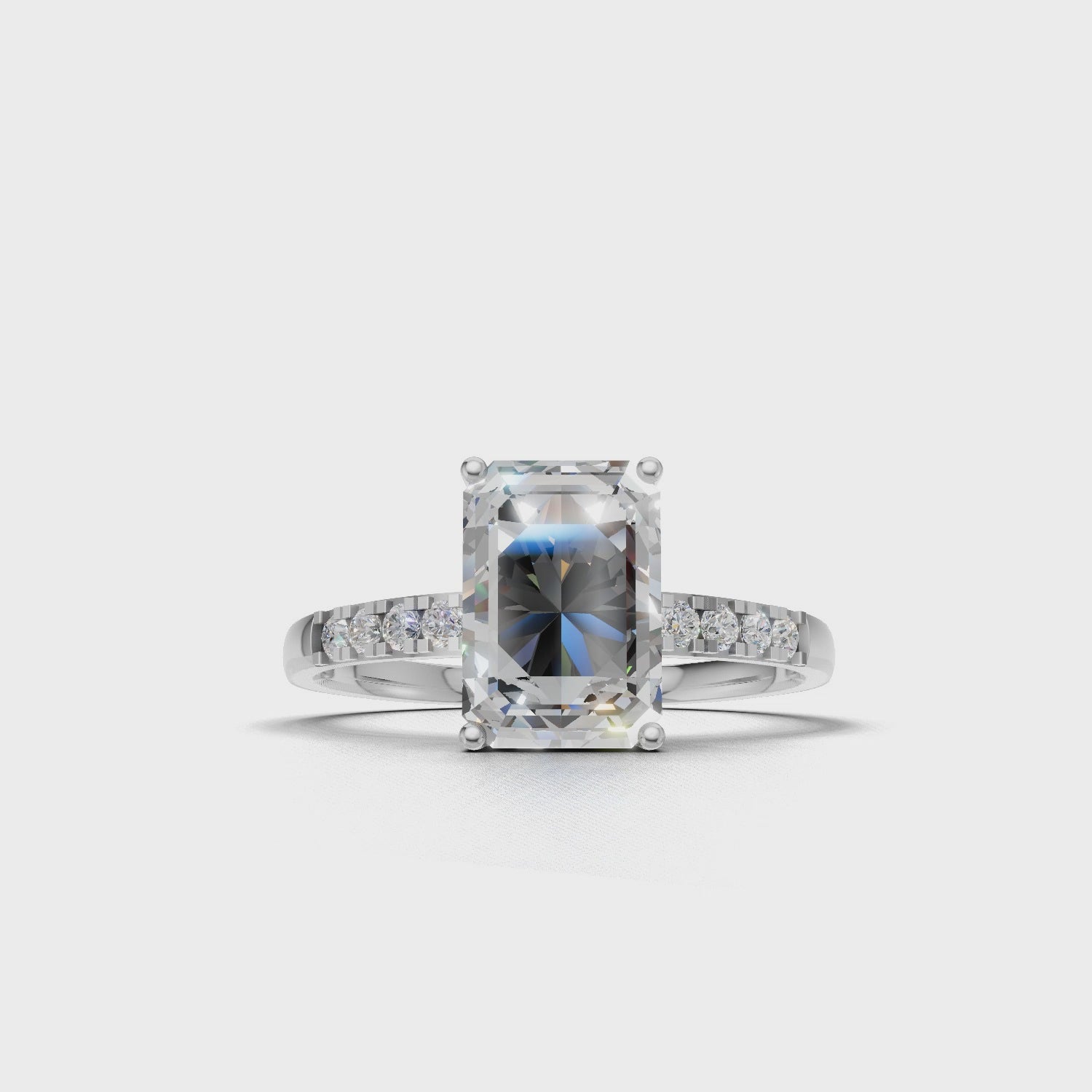 Ring Emerald Side Dia 18k White Gold 1ct :: RING EMERALD SIDE DIA K18 White Gold 1ct 4.mp4