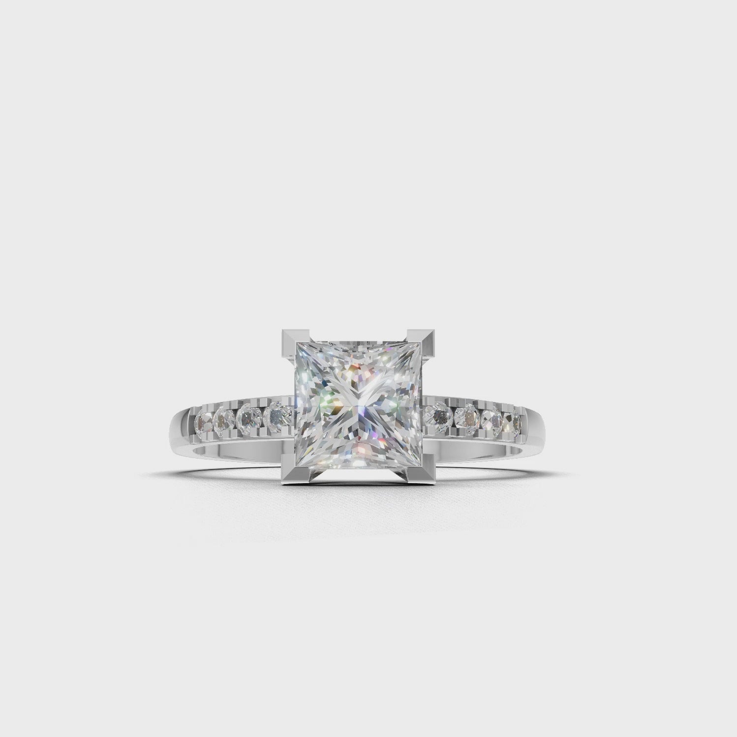 Ring Princess Side Dia 18k White Gold 1ct :: RING PRINCESS SIDE DIA 18K White Gold 1ct 4.mp4