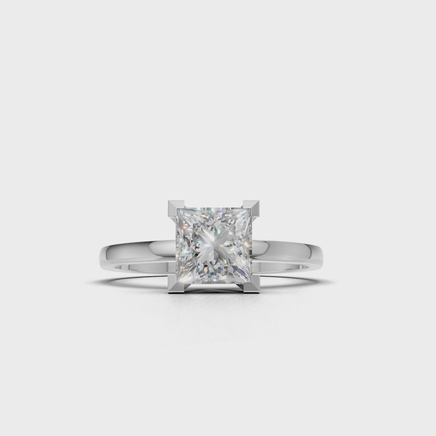 Ring Princess Solitaire 18k White Gold 1ct :: RING PRINCESS SOLITAIRE 18K White Gold 1ct 4.mp4