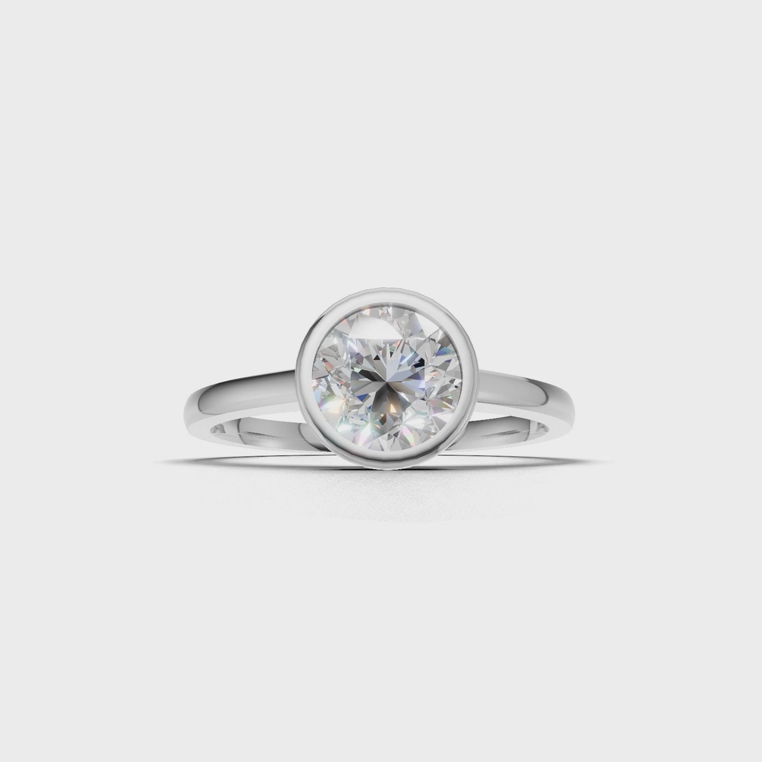 Ring Round Bezel 18k White Gold 1ct :: RING ROUND BEZEL K18 White Gold 1ct.mp4