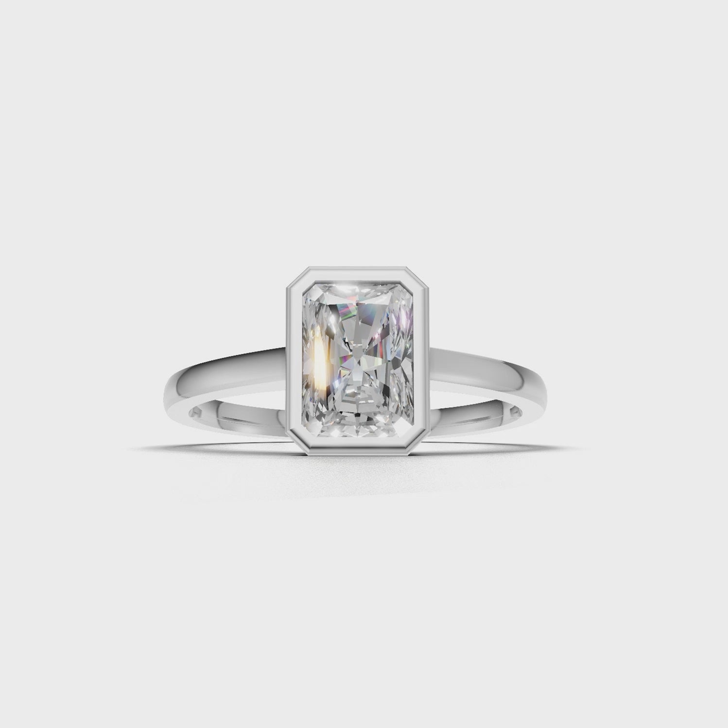 Ring Radiant Bezel 18k White Gold 1ct :: RING RADIANT BEZEL K18 White Gold 1ct.mp4