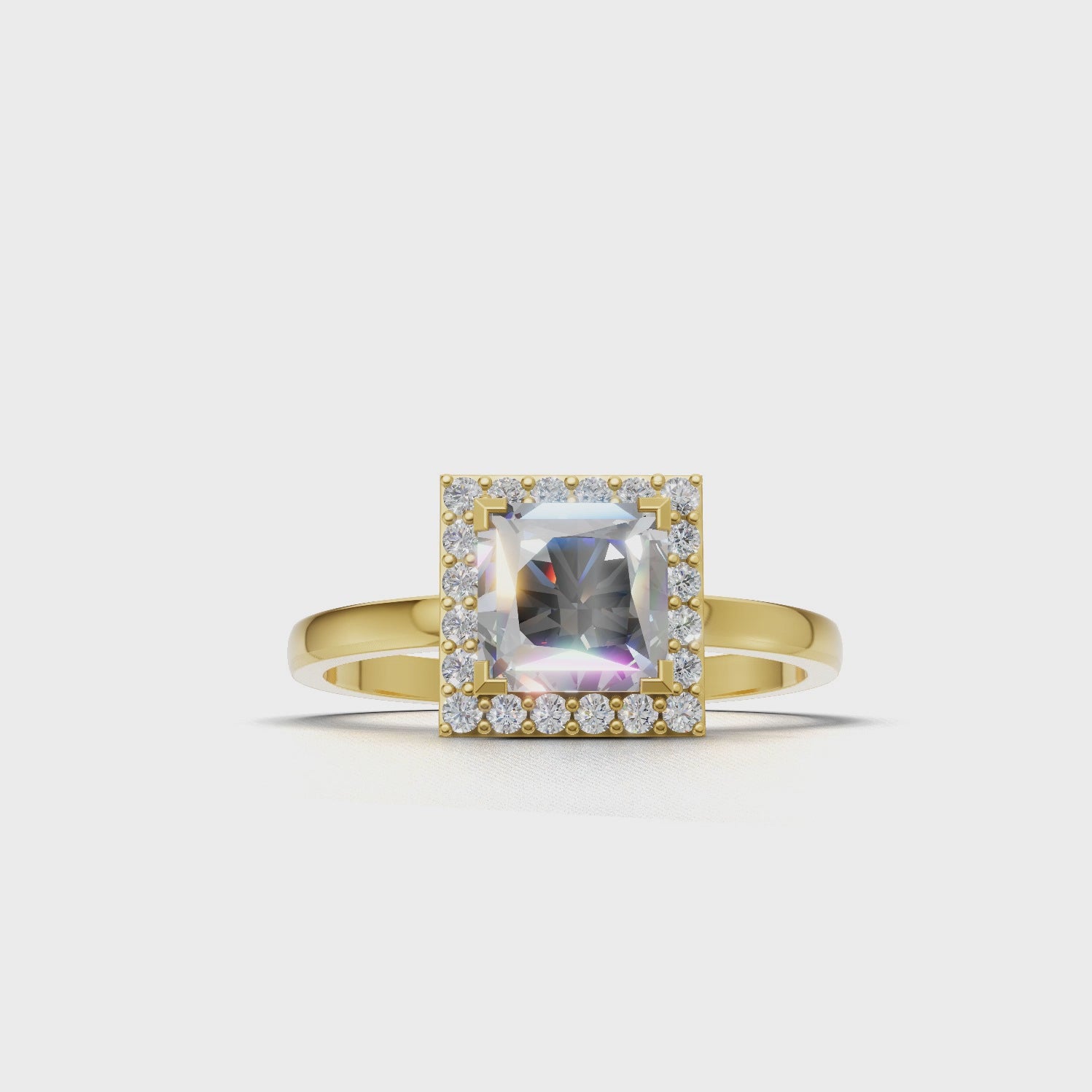 Ring Princess Halo 18k Yellow Gold 1ct :: RING PRINCESS HALO 18K Yellow Gold 1ct 4.mp4