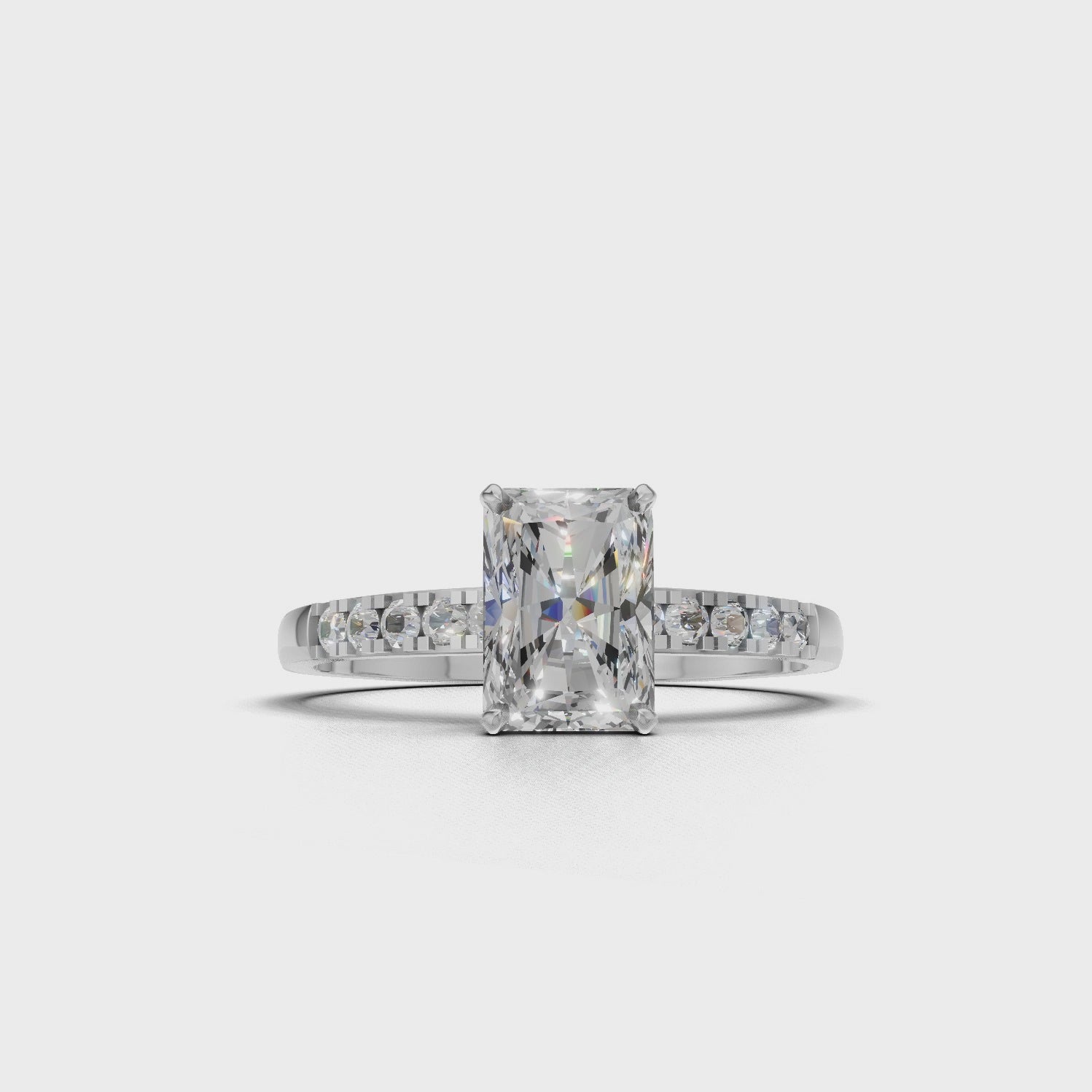 Ring Radiant Side Dia 18k White Gold 1ct :: RING RADIANT SIDE DIA 18K White Gold 1ct 4.mp4
