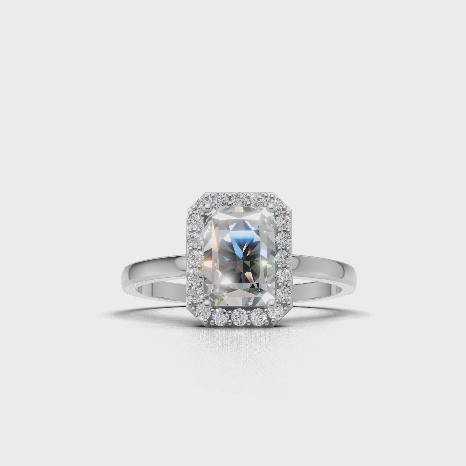 Ring Radiant Halo 18k White Gold 1ct :: RING RADIANT HALO 18K White Gold 1ct 4.mp4